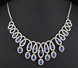 Великолепное колье с синими сапфирами Серебро 925