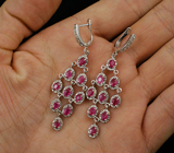 Великолепные серьги с пурпурно-розовыми сапфирами и бесцветными топазами Серебро 925