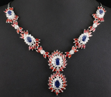 Колье с насыщенно-синими и красно-оранжевыми сапфирами Серебро 925