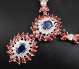 Колье с насыщенно-синими и красно-оранжевыми сапфирами Серебро 925