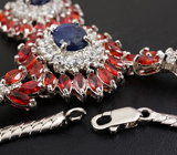 Колье с насыщенно-синими и красно-оранжевыми сапфирами Серебро 925