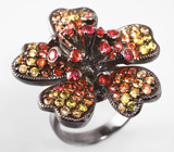 Кольцо-цветок c разноцветными сапфирами Серебро 925