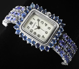 Часы с синими сапфирами на роскошном браслете с танзанитами Серебро 925