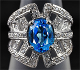 Замечательное кольцо с голубым топазом 2,45 карат Серебро 925