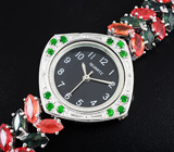 Серебряные часы с цаворитами, оранжевыми и зелеными сапфирами Серебро 925