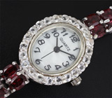 Часы на серебряном браслете с родолитами Серебро 925