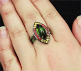 Серебряное кольцо c турмалином, рубинами, желтыми сапфирами и цаворитами гранатами Серебро 925