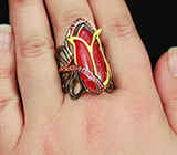 Серебряное кольцо с кабошоном родонита и пурпурно-розовыми сапфирами Серебро 925