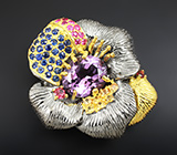 Серебряный кулон с аметистом, разноцветными сапфирами и пурпурными шпинелями Серебро 925
