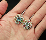 Чудесные серебряные серьги с голубыми топазами и разноцветными турмалинами Серебро 925