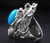 Скульптурное серебряное кольцо «Дракон» c говлитом и пурпурными сапфирами Серебро 925