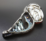 Серебряная брошь/кулон с жемчужиной Mabe и разноцветными сапфирами Серебро 925