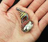 Серебряная брошь/кулон с жемчужиной Mabe и разноцветными сапфирами Серебро 925