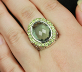 Крупное cеребряное кольцо с зеленым аметистом и перидотами Серебро 925
