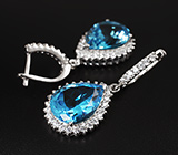 Стильные серебряные серьги с голубыми топазами Серебро 925