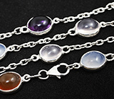 Серебряное колье с кабошонами самоцветов Серебро 925