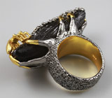 Кольцо из серебра 925 пробы с черным деревом Sono и оранжевыми сапфирами Серебро 925