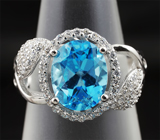 Замечательное серебряное кольцо c голубым топазом 3,5 карат Серебро 925