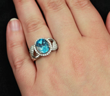 Замечательное серебряное кольцо c голубым топазом 3,5 карат Серебро 925