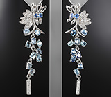 Элегантные серебряные серьги с синими сапфирами и бесцветными топазами Серебро 925