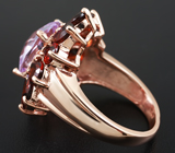 Замечательное серебряное кольцо с розовым аметистом и мозамбикскими гранатами Серебро 925
