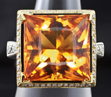 Массивное золотое кольцо с роскошным цитрином 22 карат и бриллиантами Золото