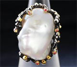 ГОТОВО! Серебряное кольцо с жемчужиной Mabe и пурпурными сапфирами Серебро 925