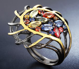 ГОТОВО! Серебряное кольцо с разноцветными сапфирами Серебро 925