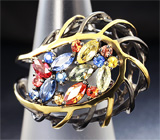 ГОТОВО! Серебряное кольцо с разноцветными сапфирами Серебро 925