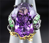 Серебряное кольцо с уругвайским аметистом, цаворитами и желтыми сапфирами Серебро 925
