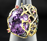 НЕТ. ЖДЕМ ДРУГОЕ Серебряное кольцо c аметистом, цаворитами гранатами и сапфирами Серебро 925