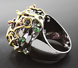 НЕТ. ЖДЕМ ДРУГОЕ Серебряное кольцо c аметистом, цаворитами гранатами и сапфирами Серебро 925