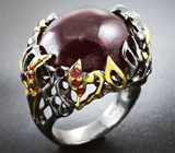 ГОТОВО! Серебряное кольцо с крупным кабошоном рубина и сапфирами Серебро 925