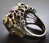 ГОТОВО! Серебряное кольцо с крупным кабошоном рубина и сапфирами Серебро 925