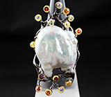 ГОТОВО! Серебряное кольцо c жемчужиной Mabe и разноцветными сапфирами Серебро 925