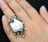 ГОТОВО! Серебряное кольцо c жемчужиной Mabe и разноцветными сапфирами Серебро 925