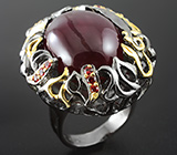 ГОТОВО! Серебряное кольцо с крупным кабошоном рубина и сапфирами Серебро 925