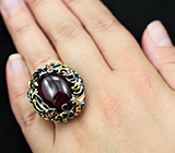 ГОТОВО! Серебряное кольцо с крупным кабошоном рубина и сапфирами Серебро 925