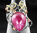ГОТОВО! Серебряное кольцо c кабошоном рубина и сапфирами Серебро 925