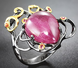 ГОТОВО! Серебряное кольцо c кабошоном рубина и сапфирами Серебро 925