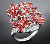 Превосходное серебряное кольцо с оранжевыми и красными сапфирами Серебро 925