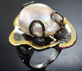 ГОТОВО! Серебряное кольцо с жемчужиной Mabe и пурпурными сапфирами Серебро 925