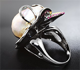 ГОТОВО! Серебряное кольцо с жемчужиной Mabe и пурпурными сапфирами Серебро 925