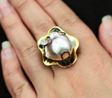 ГОТОВО! Серебряное кольцо с жемчужиной Mabe и пурпурными сапфирами Серебро 925