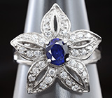 Прелестное серебряное кольцо с насыщенно-синим сапфиром 1,22 карат Серебро 925