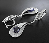 Великолепные серебряные серьги с синими сапфирами Серебро 925