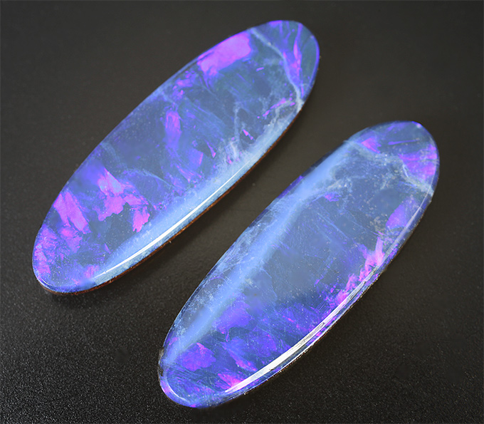 Пара черных австралийских дублет опалов 7,39 карат