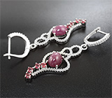 Изысканные серебряные серьги с рубинами и красными сапфирами Серебро 925
