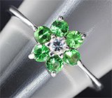 Кольцо c цаворитами гранатами и лейкосапфиром