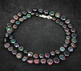 Колье из 65 кристаллических черных опалов 75+ карат Серебро 925